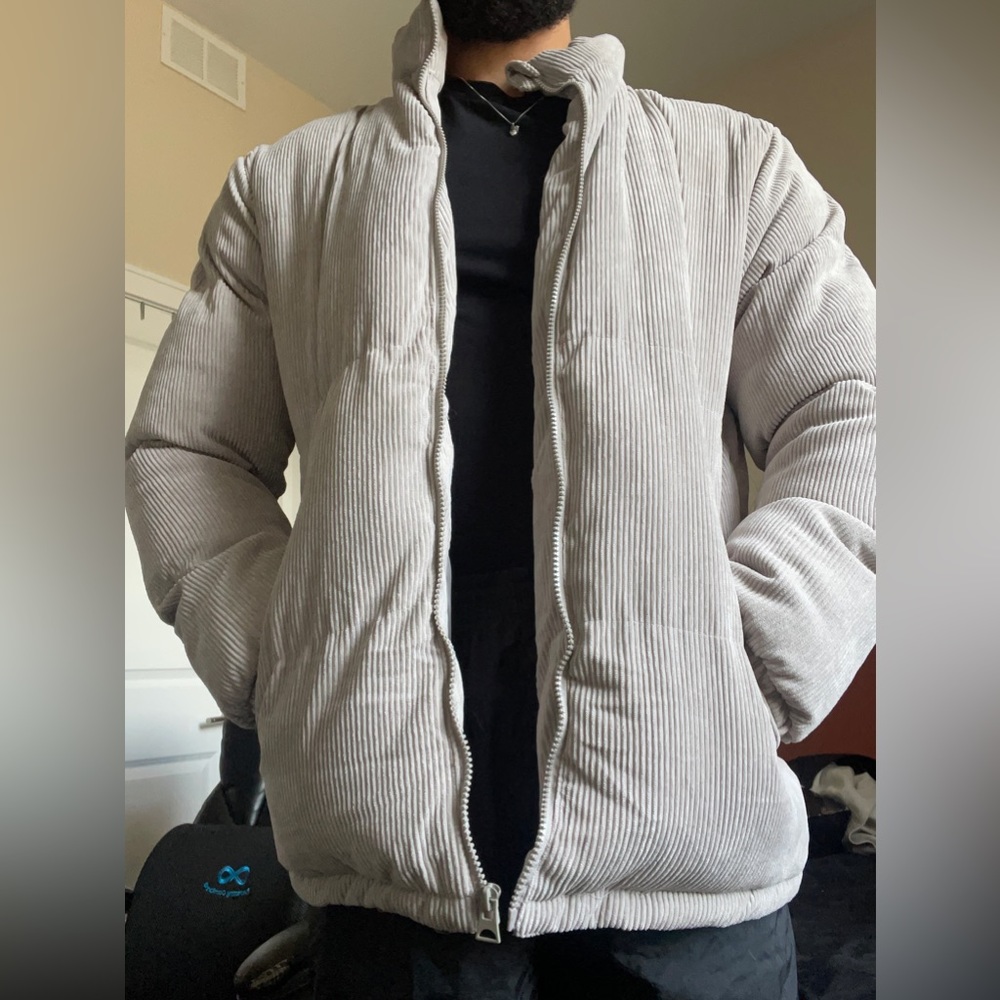 Grey Cord Puffer Jacket